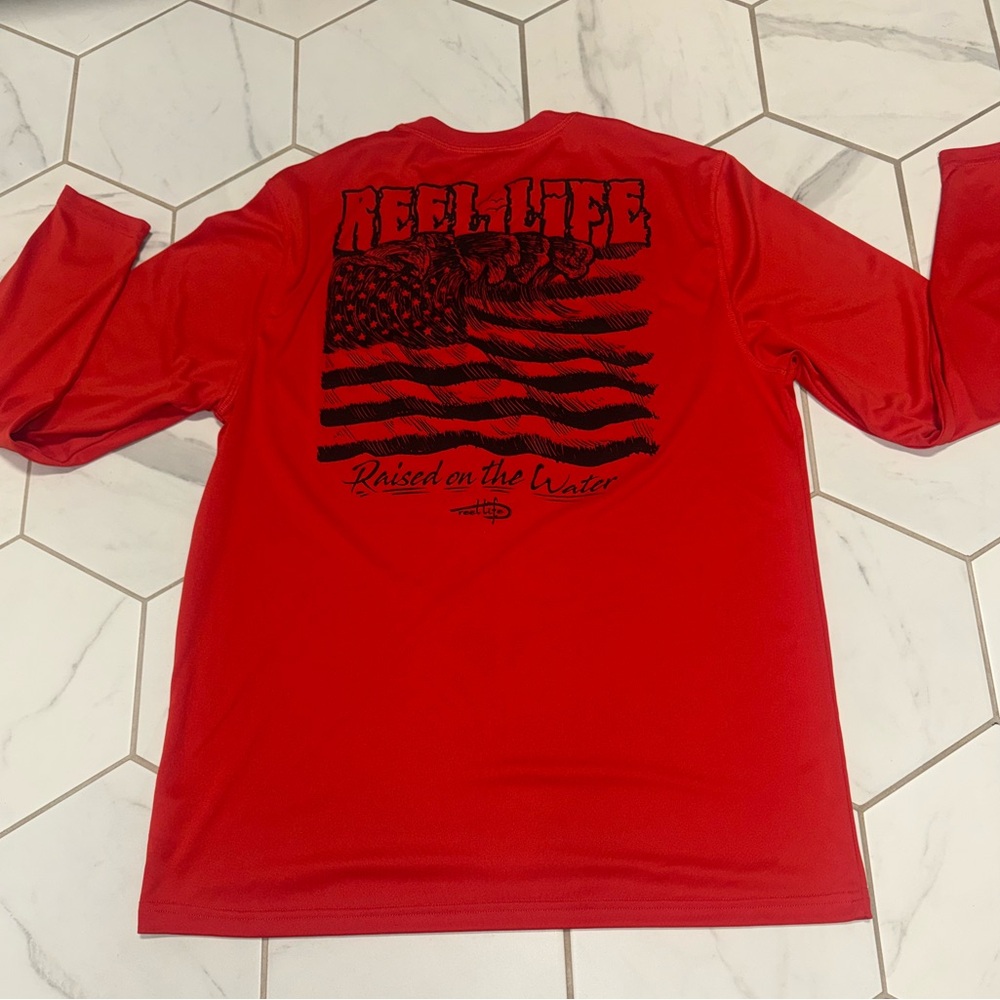 Reel Life Red long sleeve‎ polyester Shirt Size Medium
